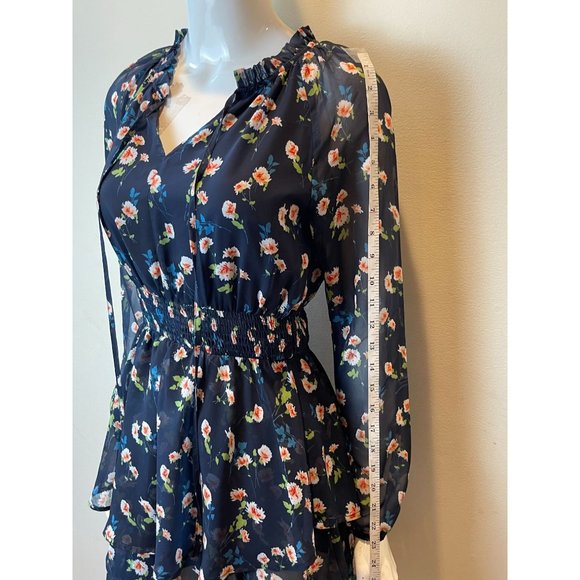 Allegra K Women Floral Chiffon Mini Dress Smocked Waist Ruffle Layers Blue SZ XS - Picture 5 of 10